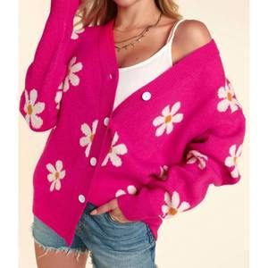 NEW HAPTICS plus daisy floral cardigan in hot pink